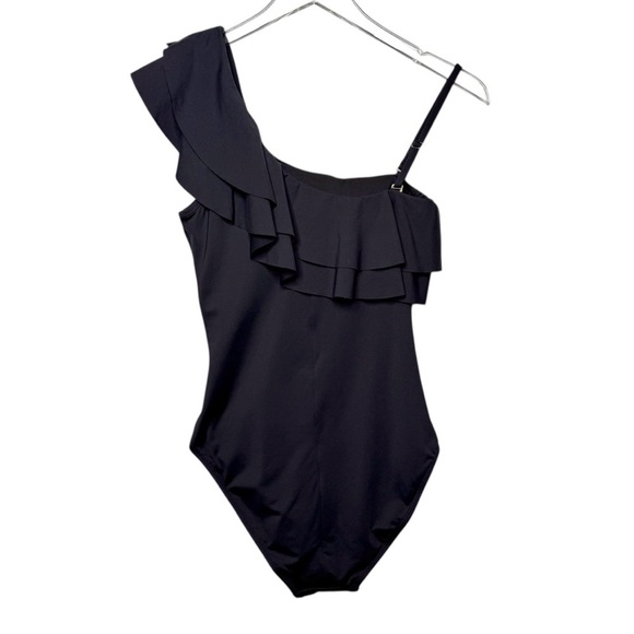 NEW Tahari Black One Shoulder Women’s Ruched One Piece Swimsuit Sz S - Picture 7 of 11